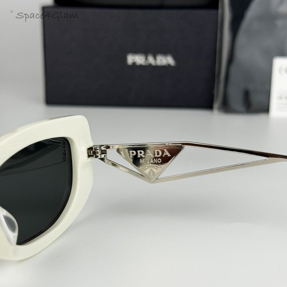 NEW Prada PR14YS 1425S0 Talc Dark Grey Rectangle Unisex Sunglasses - Picture 8 of 14